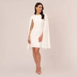 Adrianna Papell Structured Cape Sheath Dress In Ivory -Cheap Vesta Gleam Store 014237610 IVY Regular Front