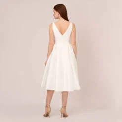 Adrianna Papell Sleeveless Mikado Fit And Flare Midi Dress With V-Back In Ivory -Cheap Vesta Gleam Store 041899070 AB194 Regular Back 4bcf56b1 b5ae 48a2 b585 3142f405e458