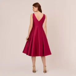 Adrianna Papell Sleeveless Mikado Fit And Flare Midi Dress With V-Back In Red Plum -Cheap Vesta Gleam Store 041899070 AP651 Regular Back