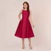 Adrianna Papell Sleeveless Mikado Fit And Flare Midi Dress With V-Back In Red Plum