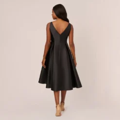 Adrianna Papell Sleeveless Mikado Fit And Flare Midi Dress With V-Back In Black -Cheap Vesta Gleam Store 041899070 BLK Regular Back