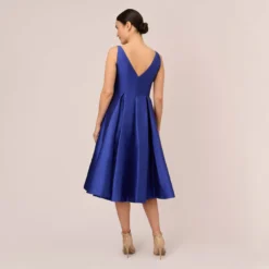 Adrianna Papell Sleeveless Mikado Fit And Flare Midi Dress With V-Back In Neptune -Cheap Vesta Gleam Store 041899070 NEP Regular Back