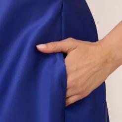 Adrianna Papell Sleeveless Mikado Fit And Flare Midi Dress With V-Back In Neptune -Cheap Vesta Gleam Store 041899070 NEP Regular Lifestyle