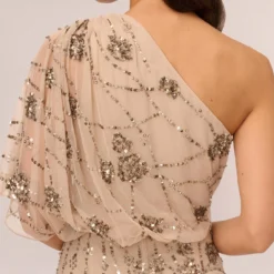Adrianna Papell One Shoulder Beaded Gown In Nude -Cheap Vesta Gleam Store 091860320 NUD Regular Lifestyle