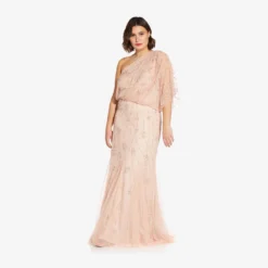 Adrianna Papell One Shoulder Beaded Gown In Blush -Cheap Vesta Gleam Store 09186032 BLS Regular Lifestyle
