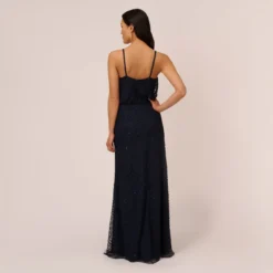 Adrianna Papell Art Deco Beaded Blouson Gown In Navy Black -Cheap Vesta Gleam Store 091866700 AI410 Regular Back