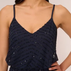 Adrianna Papell Art Deco Beaded Blouson Gown In Navy Black -Cheap Vesta Gleam Store 091866700 AI410 Regular Detail
