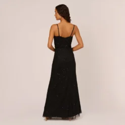 Adrianna Papell Art Deco Beaded Blouson Gown In Black -Cheap Vesta Gleam Store 091866700 BLK Regular Back