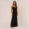Adrianna Papell Art Deco Beaded Blouson Gown In Black