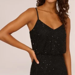 Adrianna Papell Art Deco Beaded Blouson Gown In Black -Cheap Vesta Gleam Store 091866700 BLK Regular Detail