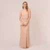 Adrianna Papell Art Deco Beaded Blouson Gown In Blush