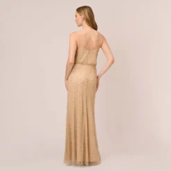 Adrianna Papell Art Deco Beaded Blouson Gown In Champ Gold -Cheap Vesta Gleam Store 091866700 CPG Regular Back