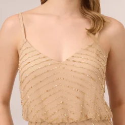 Adrianna Papell Art Deco Beaded Blouson Gown In Champ Gold -Cheap Vesta Gleam Store 091866700 CPG Regular Detail