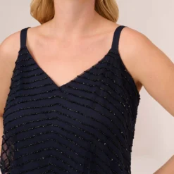 Adrianna Papell Plus Size Art Deco Beaded Blouson Gown In Navy Black -Cheap Vesta Gleam Store 091866701 AI410 Plus Detail