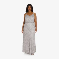 Adrianna Papell Plus Size Art Deco Beaded Blouson Gown In Bridal Silver -Cheap Vesta Gleam Store 091866701 BRSL Plus Alternate