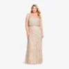 Adrianna Papell Plus Size Art Deco Beaded Blouson Gown In Taupe Pink