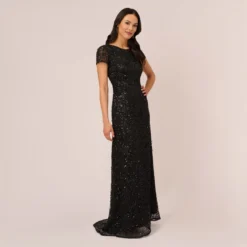 Adrianna Papell Scoop Back Sequin Gown In Black