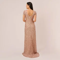 Adrianna Papell Scoop Back Sequin Gown In Rose Gold -Cheap Vesta Gleam Store 091874600 AA958 Regular Back