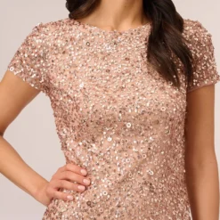Adrianna Papell Scoop Back Sequin Gown In Rose Gold -Cheap Vesta Gleam Store 091874600 AA958 Regular Detail