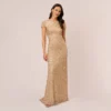 Adrianna Papell Scoop Back Sequin Gown In Champagne Gold