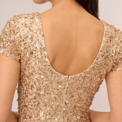 Adrianna Papell Scoop Back Sequin Gown In Champagne Gold -Cheap Vesta Gleam Store 091874600 AD298 Regular Lifestyle