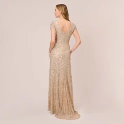 Adrianna Papell Scoop Back Sequin Gown In Champagne -Cheap Vesta Gleam Store 091874600 CHA Regular Back