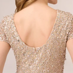 Adrianna Papell Scoop Back Sequin Gown In Champagne -Cheap Vesta Gleam Store 091874600 CHA Regular Lifestyle