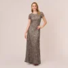 Adrianna Papell Scoop Back Sequin Gown In Lead