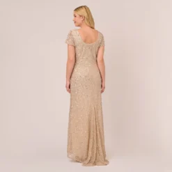 Adrianna Papell Plus Size Scoop Back Sequin Gown In Champagne -Cheap Vesta Gleam Store 091874601 CHA Plus Back