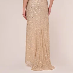 Adrianna Papell Plus Size Scoop Back Sequin Gown In Champagne -Cheap Vesta Gleam Store 091874601 CHA Plus Lifestyle