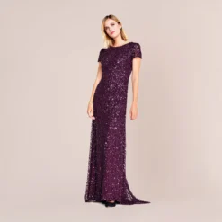 Adrianna Papell Scoop Back Sequin Gown In Cabernet -Cheap Vesta Gleam Store 09187460 AD605 Regular Alternate