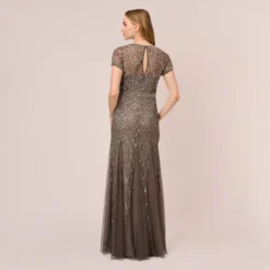 Adrianna Papell Cap Sleeve Beaded Gown In Lead -Cheap Vesta Gleam Store 091904940 LED Regular Back