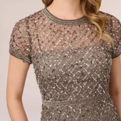 Adrianna Papell Cap Sleeve Beaded Gown In Lead -Cheap Vesta Gleam Store 091904940 LED Regular Detail