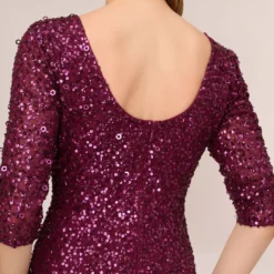 Adrianna Papell Scoop Back Sequin Gown With Three Quarter Sleeves In Cabernet -Cheap Vesta Gleam Store 091919970 AD605 Regular Lifestyle