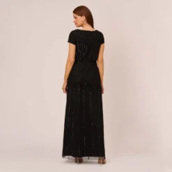 Adrianna Papell Short Sleeve Blouson Beaded Gown In Black -Cheap Vesta Gleam Store 191906600 AA002 Regular Back