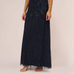 Adrianna Papell Short Sleeve Blouson Beaded Gown In Navy -Cheap Vesta Gleam Store 191906600 NAV Regular Lifestyle