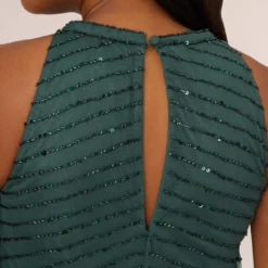 Adrianna Papell Art Deco Beaded Blouson Dress With Halter Neckline In Dusty Emerald -Cheap Vesta Gleam Store 191914100 AA302 Regular Lifestyle