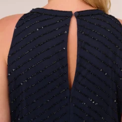 Adrianna Papell Plus Size Art Deco Beaded Blouson Dress With Halter Neckline In Navy Black -Cheap Vesta Gleam Store 191914100 AI410 Plus Lifestyle