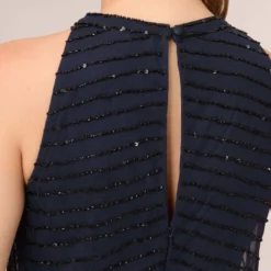 Adrianna Papell Art Deco Beaded Blouson Dress With Halter Neckline In Navy Black -Cheap Vesta Gleam Store 191914100 AI410 Regular Lifestyle
