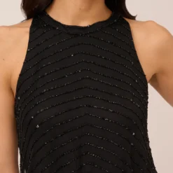 Adrianna Papell Art Deco Beaded Blouson Dress With Halter Neckline In Black Black -Cheap Vesta Gleam Store 191914100 BD002 Regular Detail