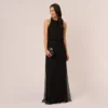Adrianna Papell Art Deco Beaded Blouson Dress With Halter Neckline In Black Black