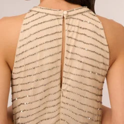 Adrianna Papell Art Deco Beaded Blouson Dress With Halter Neckline In Nude -Cheap Vesta Gleam Store 191914100 NUD Regular Lifestyle