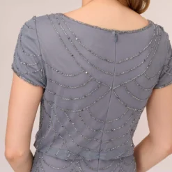 Adrianna Papell Short Sleeve Beaded Blouson Gown In Dusty Blue -Cheap Vesta Gleam Store 191916100 AA463 Regular Lifestyle