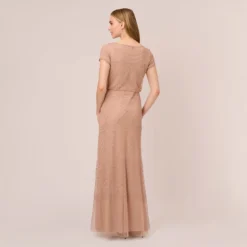 Adrianna Papell Short Sleeve Beaded Blouson Gown In Rose Gold -Cheap Vesta Gleam Store 191916100 AA958 Regular Back