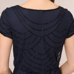 Adrianna Papell Short Sleeve Beaded Blouson Gown In Navy Black -Cheap Vesta Gleam Store 191916100 AI410 Regular Lifestyle