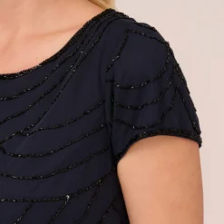 Adrianna Papell Plus Size Short Sleeve Beaded Blouson Gown In Navy Black -Cheap Vesta Gleam Store 191916101 AI410 Plus Detail