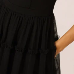 Sleeveless Midi Dress With Square Neck And Tiered Skirt In Black -Cheap Vesta Gleam Store ADAE211188 AA002 Regular Lifestyle