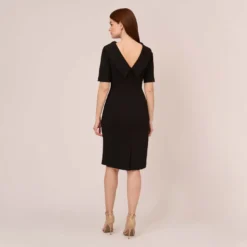 Adrianna Papell Short Sleeve Crepe Dress With Rolled Neck In Black -Cheap Vesta Gleam Store AP1D101960 AA002 Regular Back