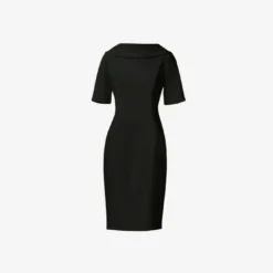 Adrianna Papell Short Sleeve Crepe Dress With Rolled Neck In Black -Cheap Vesta Gleam Store AP1D101960 AA002 Regular Flat