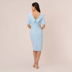Adrianna Papell Short Sleeve Crepe Dress With Rolled Neck In Blue Mist -Cheap Vesta Gleam Store AP1D101960 AB484 Regular Back